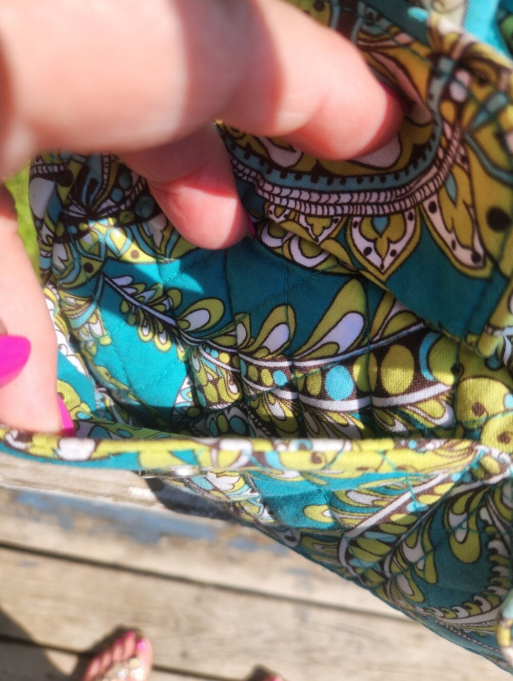 Vera Bradley Vintage Team Peacock Paisley Bowler Satchel Quilted Bag - Picture 5 of 10